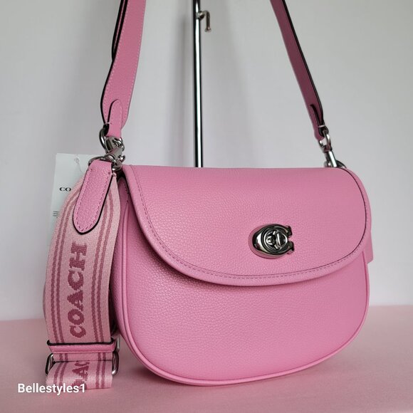 COACH Willow Saddle Pebbled Leather Saddle Crossbody Bag- Vivid Pink⭐ - Picture 3 of 16